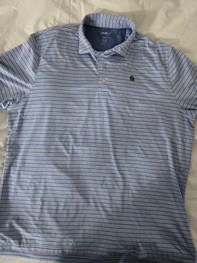 johnnie-O Light Blue Polo with Navy and White Thin Stripes
